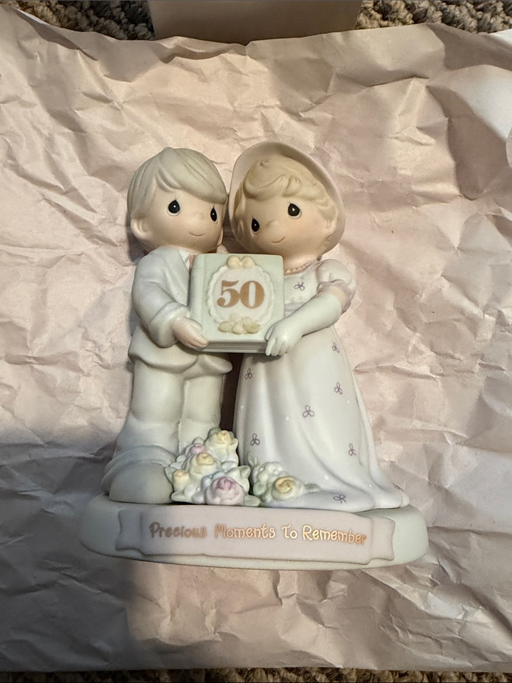 Precious Moments 50th Anniversary Cake Topper in Cream and Pastel